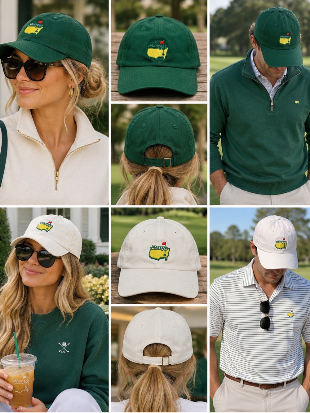 Men’s Masters Cap in Green and White with Yellow Logo